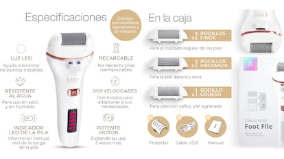 Esta lima eléctrica de pies acaba con las durezas y talones agrietados.