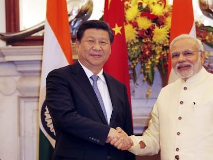 El presidente chino, Xi Jinping, y el primer ministro indio, Narendra Modi, en Nueva Delhi en octubre de 2019.