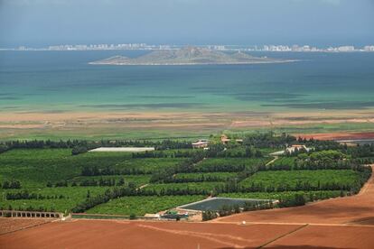 Vista de una zona de cultivo que linda con el mar Menor.