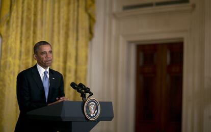 El presidente Obama comparece ante la prensa este lunes en la Casa Blanca.