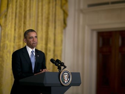 El presidente Obama comparece ante la prensa este lunes en la Casa Blanca.