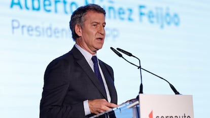 El líder del PP, Alberto Núñez Feijóo, este lunes en Madrid.