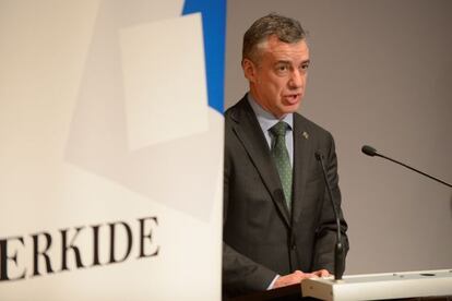 Iñigo Urkullu este miércoles en su intervención en la celebracióndel aniversario de ERKIDE. 