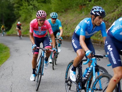 Landa, Carapaz y Superman, tras Pedrero en el Mortirolo.