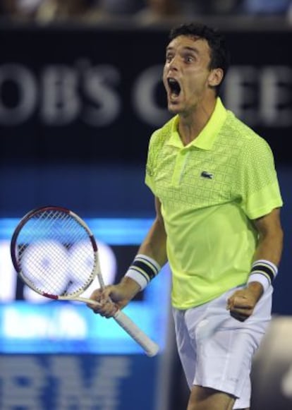 Roberto Bautista-Agut of Spain celebrates after winning his second-round match against Juan Mart&Iacute;n del Potro.