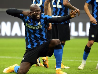 Lukaku celebra un gol en su último partido con el Inter.