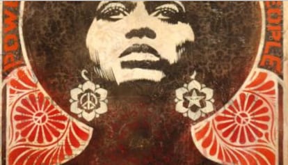 Detalhe de cartaz desenhado por Shepard Fairey a partir de uma fotografia de Angela Davis.