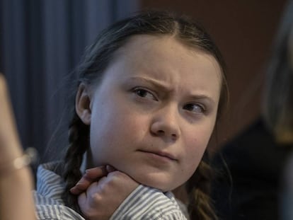 Greta Thunberg, estudante ativista, assiste a uma conferência sobre clima organizada pela Juventude Belga em 21 de fevereiro de 2019.