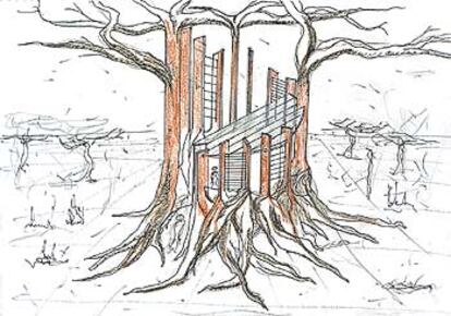 Boceto conceptual, realizado para EL PAÍS, de la casa que presentará el equipo español en EE UU.