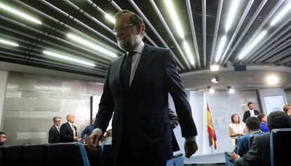 Mariano Rajoy, despr&eacute;s d&#039;una declaraci&oacute; institucional.