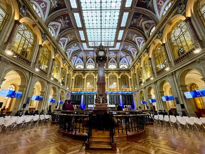 Patio de operaciones de la Bolsa de Madrid.