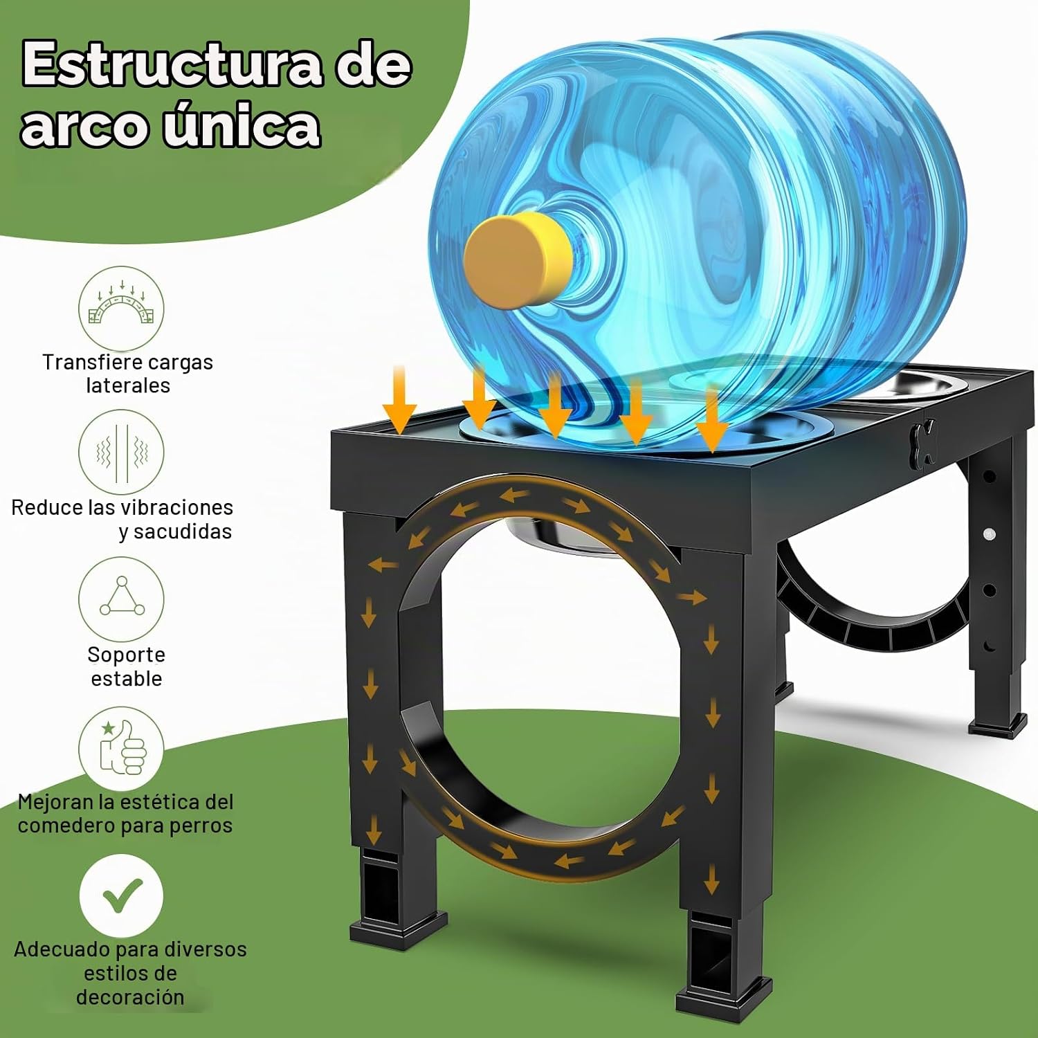 Su diseño de patas en arco evita cabeceos y temblores.