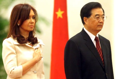 Cristina Fernández de Kirchner y Hu Jintao en julio de 2010.