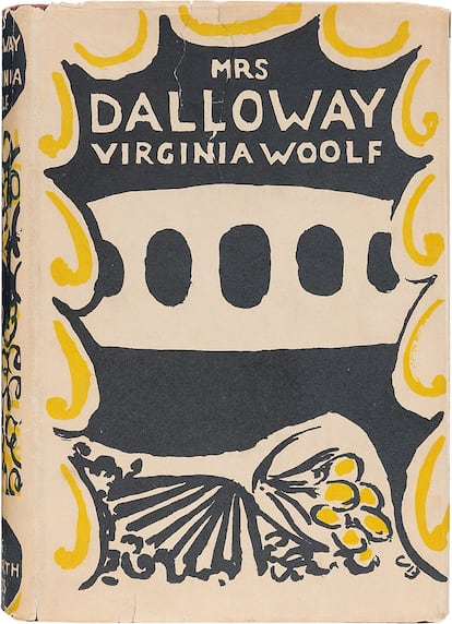 Sobrecubierta de la primera edición de 'Mrs. Dalloway' (1925) de Virginia Woolf. La diseñó su hermana Vanessa Bell y la novela la publicó la editorial Hogarth Press, fundada por Leonard y Virginia Woolf.