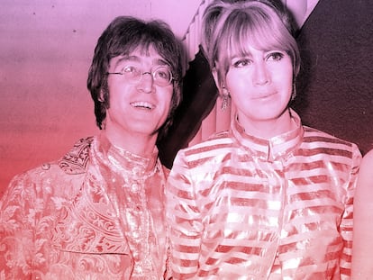 John Lennon e sua esposa Cynthia no aeroporto Heathrow, em Londres, em meados de 1968.