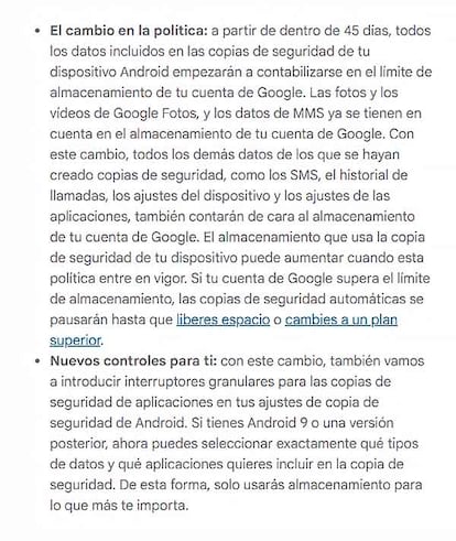 Aviso copia seguridad Android