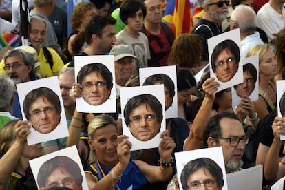 Simpatizantes de Carles Puigdemont, el 8 de agosto en Barcelona.