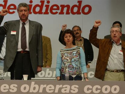La cúpula de CC OO con su secretario general, José María Fidalgo, a la izquierda, e Ignacio Fernández Toxo, a la derecha.