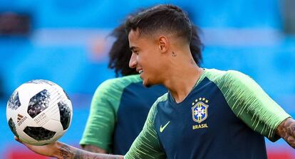 Coutinho, durante el último entrenamiento de Brasil.