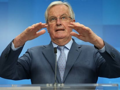 Michel Barnier comparece ante los medios de comunicación, este martes en Bruselas.