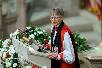  La obispa episcopal Mariann Budde, durante el servicio religioso en la Catedral Nacional de Washington, este martes. 