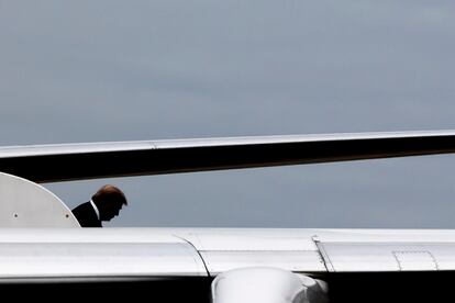 Donald Trump, a su llegada al aeropuerto de Greenville (Carolina del Norte).