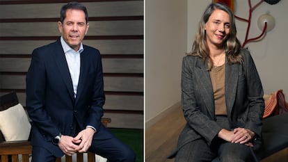 Desde la izquierda, Gerardo Cuerva, presidente de Cepyme, y Ángela de Miguel, candidata, en Madrid.