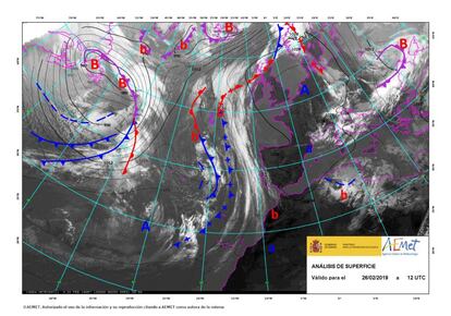 Análisis de la situación ayer a las 12 UTC.