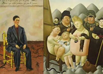 <i>Self-portrait with cropped hair</i> (1940), de Frida Kahlo (a la izquierda), y <i>La familia presidencial</i> (1967), de Fernando Botero.