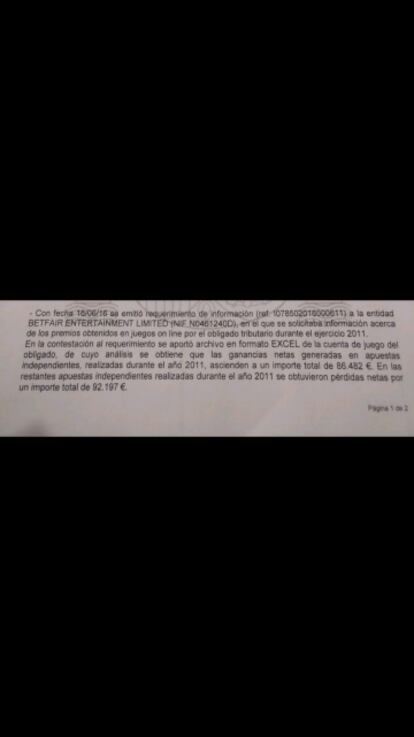 Extracto del acta de Hacienda sobre el caso de Paco Vallejo