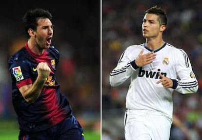 Messi i Cristiano celebren un gol amb el Barça i el Reial Madrid respectivament.
