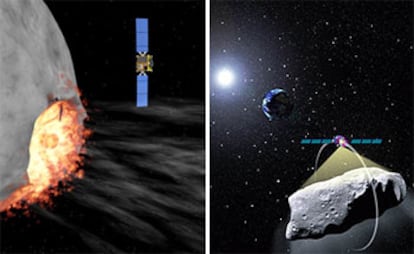 Ilustraciones de las misiones europeas en estudio sobre asteroides Don Quijote (izquierda) e Ishtar.