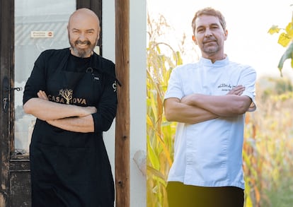 Montaje con las imágenes de los cocineros Andrés Torres (a la izquierda), de Casa Nova, en Sant Martí Sarroca (Barcelona), y Javier Olleros, de Culler de Pau, en O Grove (Pontevedra)