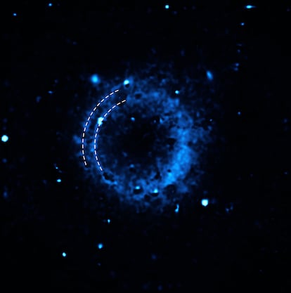 Esta imagen muestra la distribución de calcio en el remanente de supernova SNR 0509-67.5
