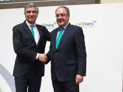 Francisco Reyn&eacute;s y Tob&iacute;as Mart&iacute;nez, presidente y consejero delegado de Cellnex, respectivamente. pablo monge