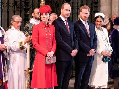 Los duques de Cambridge y los de Sussex, en la abadía de Westminster, el 11 de marzo.