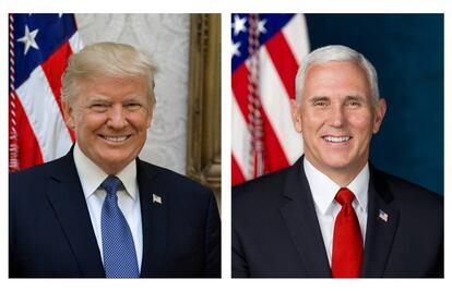 Trump y Pence en sus retratos oficiales.