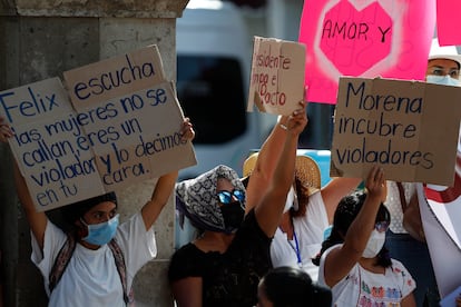 Una protesta feminista contra Salgado Macedonio, en febrero.