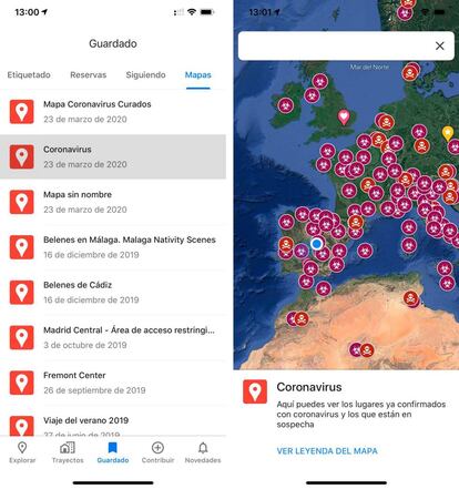 Añadir mapa del coronavirus en Google Maps.