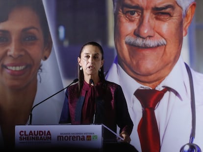 Claudia Sheinbaum habla durante un acto de campaña en Ciudad de México.