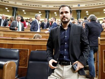 Alberto Garzón, que según fuentes de la negociación será ministro de Consumo, el pasado martes en el Congreso. 