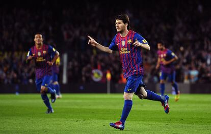 Messi celebra su gol de falta ante el Espanyol.