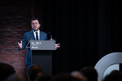 El presidente en funciones de la Generalitat, Pere Aragonès, en el acto de entrega de los Premis Nacionals de Cultura 2024, celebrado el 30 de mayo en Barcelona.