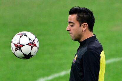 Xavi, en un entrenamiento del Barcelona.