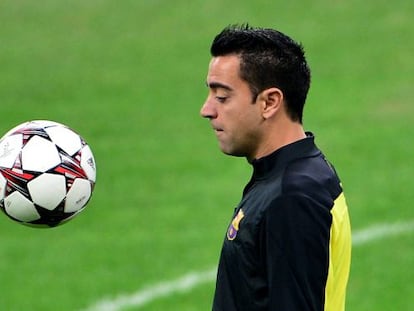 Xavi, en un entrenamiento del Barcelona.