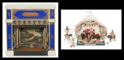Imágenes facilitadas por el Museo de Artes Decorativas de París que forman parte de la exposición "Parade" que reúne juguetes que reproducen el colorido mundo del circo. Algunos de los objetos más antiguos son un teatro de papel que los niños de 1860 recortaban y montaban ellos mismos o el "Humpty Dumpty Circus" (1903) cuyo éxito en Francia fue tal que aún se vendía en 1930 y que aún fascina a los niños de hoy que lo disfrutan con las narices aplastadas contra las vitrinas.