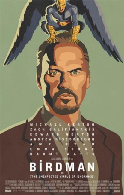 El cartel de 'Birdman', la primera comedia de Iñárritu.