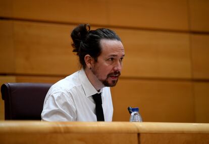 El vicepresidente segundo Pablo Iglesias, este jueves, en el Senado. Óscar Cañas (Europa Press).