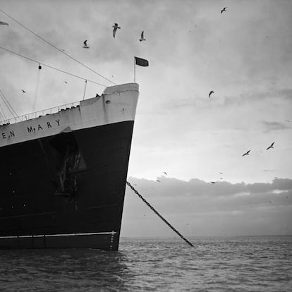 The Queen Mary on the Isle of Wight, off the city of Southampton, in 1949.