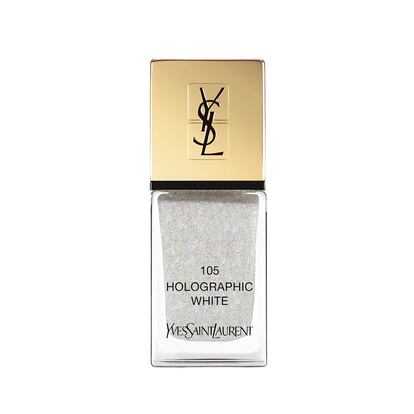 Glitter y metalizado: La laque couture Holographic White (tono 105) de Yves Saint Laurent.